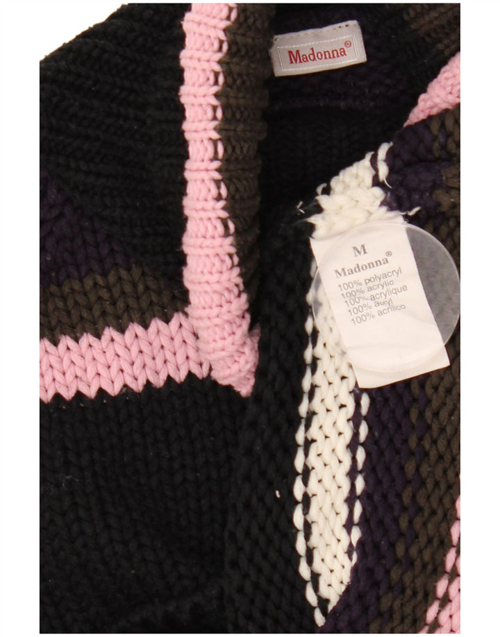 Madonna Dame Roll Neck Jumper Sweater UK 12 Medium Sort Stribet Akryl