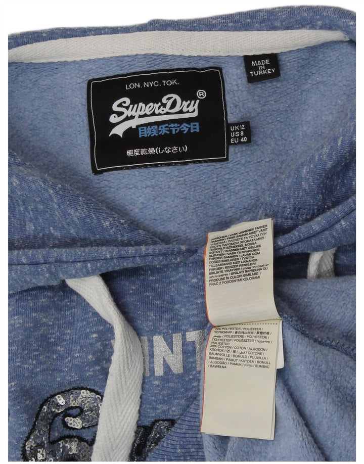 SUPERDRY Grafisk hættetrøje til kvinder UK 12 Medium Blue Polyester