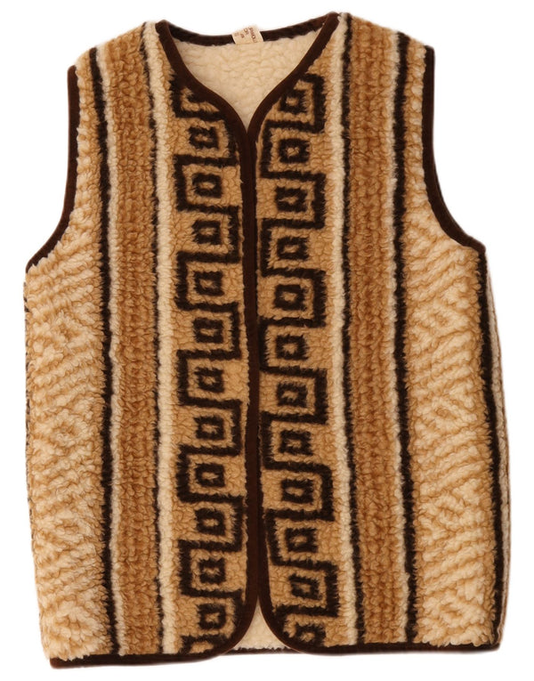 Vintage Herre Sherpa Open Gilet UK 38 Medium Beige Geometrisk Uld