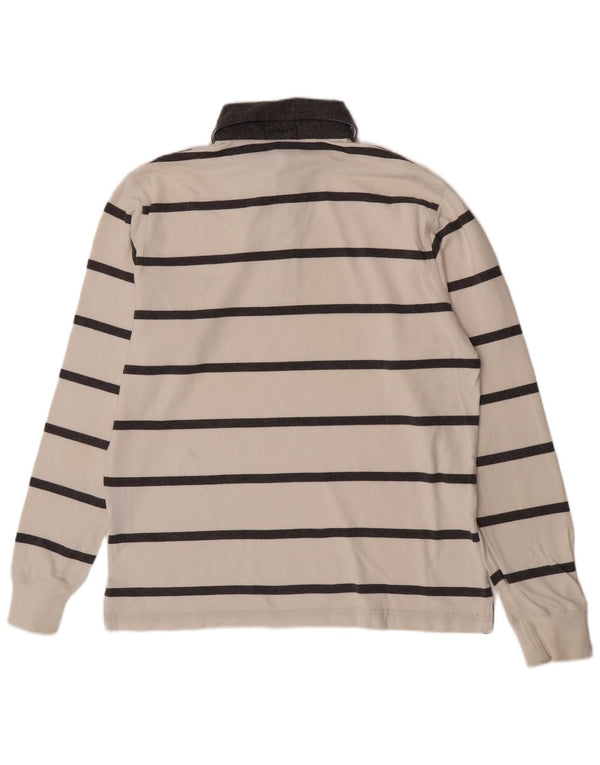 Gant Mens Long Sleeve Rugby Polo Shirt Medium White Striped Cotton