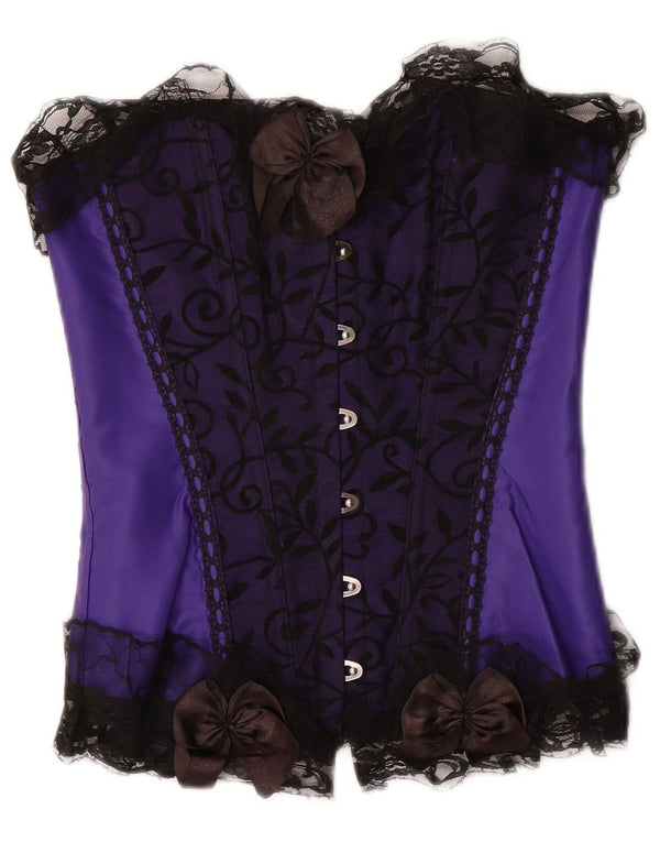 VINTAGE Dame Corset Top UK 8 Small Purple Floral Polyester