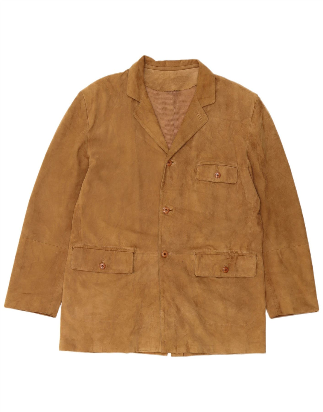 VINTAGE Herre 3-knaps ruskindsblazerjakke UK 40 Stort beige læder