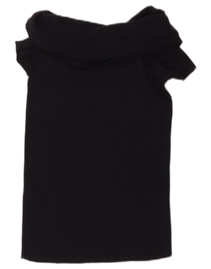 ZARA Womens Crop Bluse Top UK 12 Medium Black Viscose