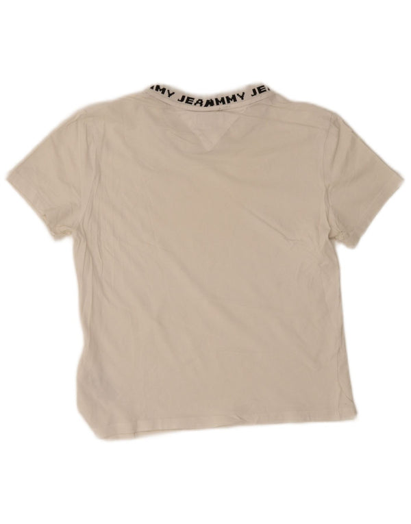 Tommy Hilfiger Dame Crop Grafisk T-Shirt Top UK 12 Medium Hvid Bomuld