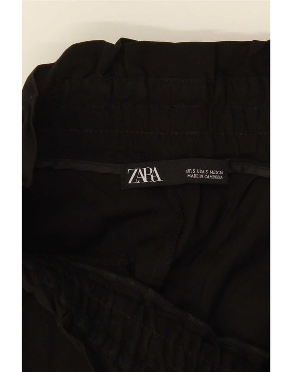 Zara Womens High Waist Tapered Cropped Trousers Small W26 L25 Black