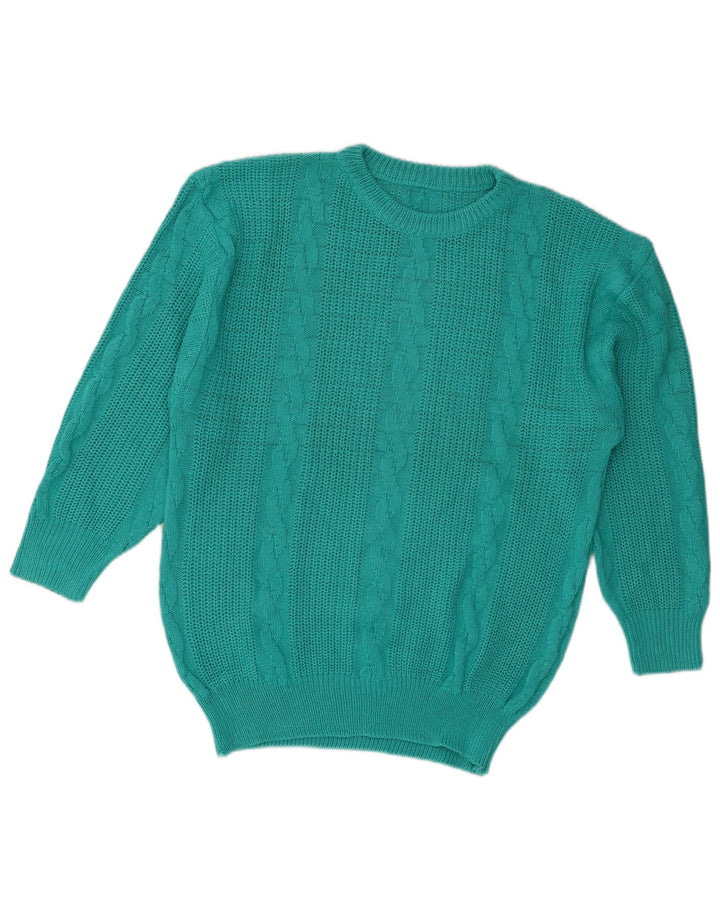 Vintage dame sweater med rund hals DK 16 Stor turkis