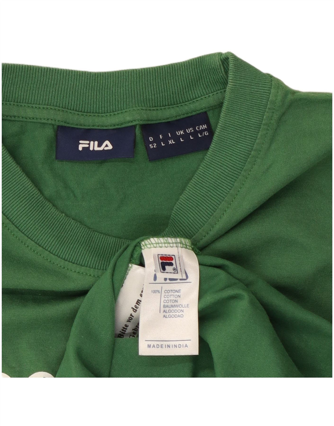 FILA Mens Graphic T-Shirt Top Large Green Cotton