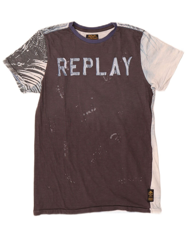 Replay Boys Grafisk T-Shirt Top 11-12 år Grå Colourblock Bomuld