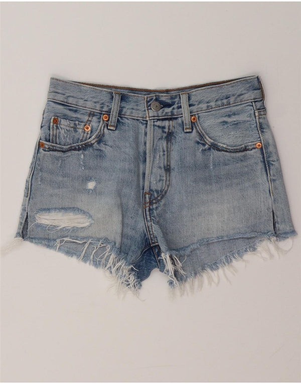 LEVI'S Womens 501 Distressed denimshorts W24 XS Blå bomuld