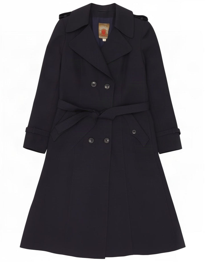 Vintage Dame Dobbeltradet Regnfrakke IT 46 Large Navy Blue