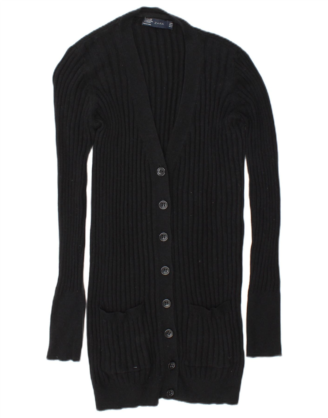 Zara Dame Cardigan Sweater UK 14 Medium Sort Bomuld