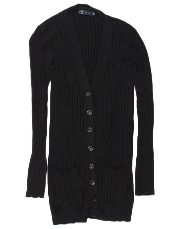 Zara Dame Cardigan Sweater UK 14 Medium Sort Bomuld