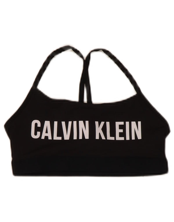 CALVIN KLEIN Dame Grafisk Sport BH Top UK 8 Lille Sort