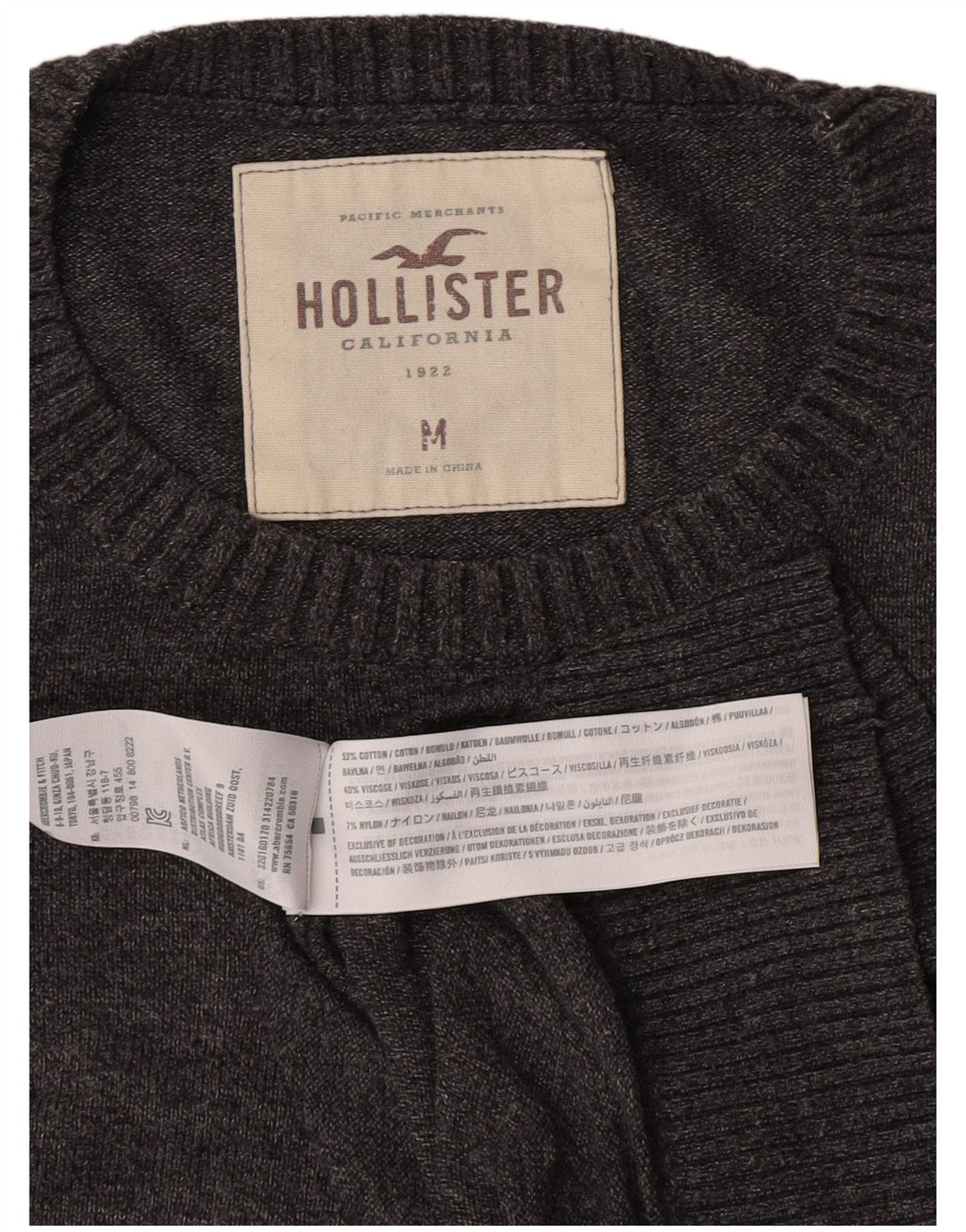 Hollister Herretrøje med rund hals, mellemgrå bomuld