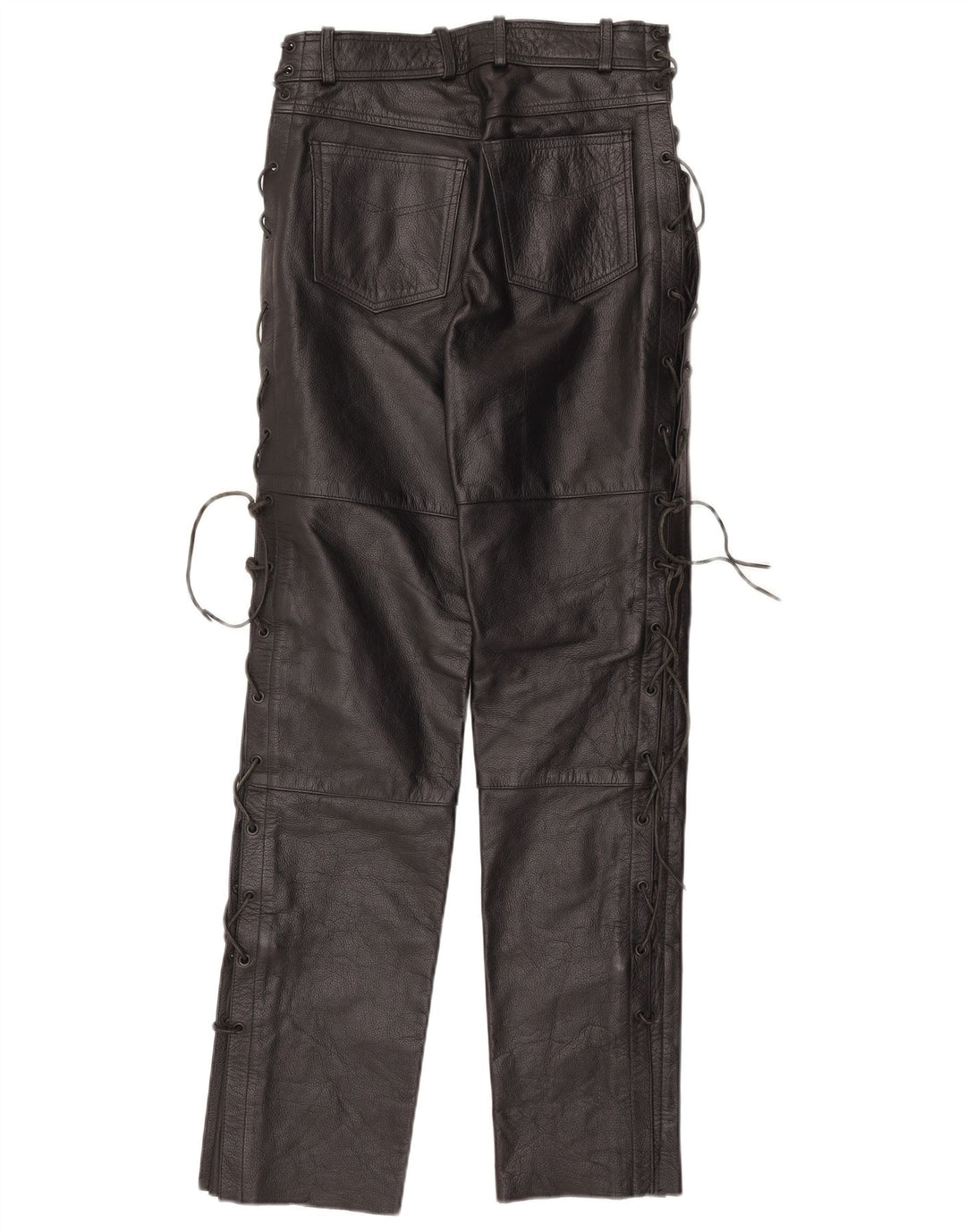 Vintage lige læderbukser til kvinder IT 42 Medium W30 L32 sort læder
