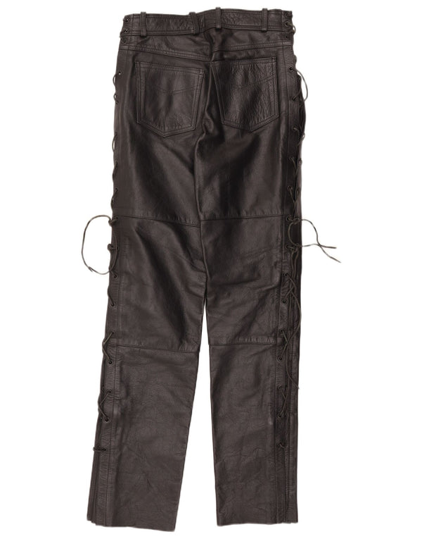 Vintage lige læderbukser til kvinder IT 42 Medium W30 L32 sort læder