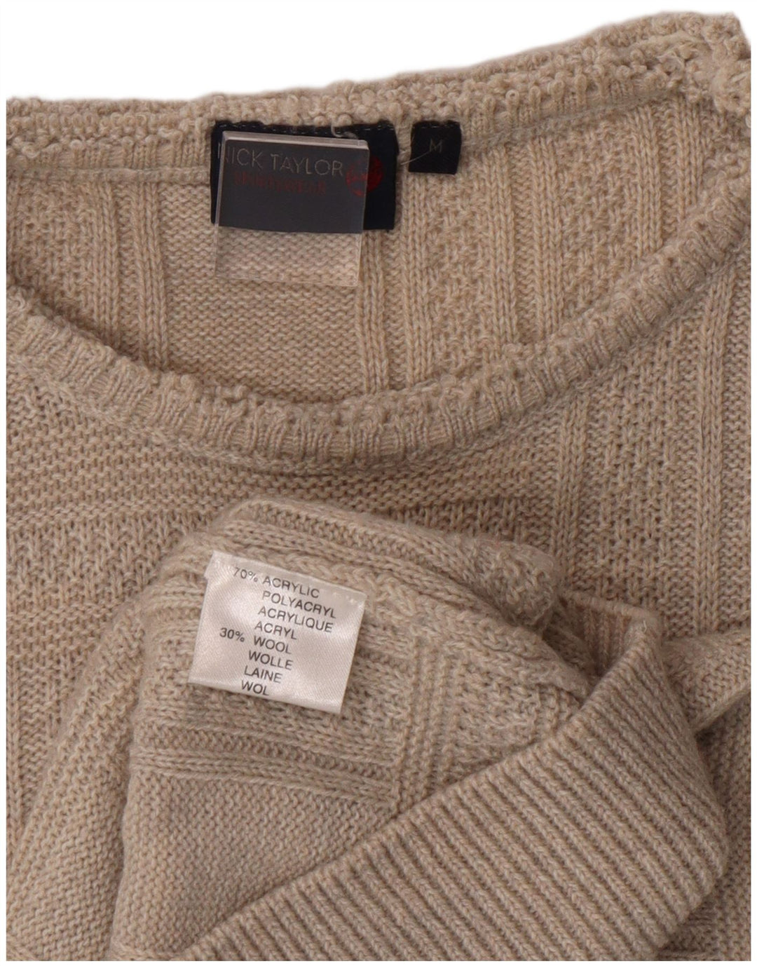 NICK TAYLOR Mens Crew Neck Jumper Sweater Medium Grey Acrylic