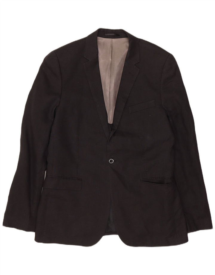 DKNY Herre Slim Fit 1-knaps blazerjakke UK 40 Stor sort uld