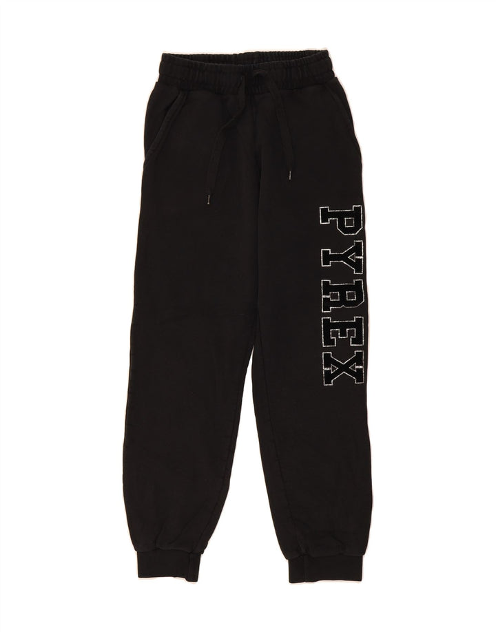 PYREX Womens Graphic Tracksuit Trousers Joggers UK 14 Medium Black Cotton Vintage Pyrex and Second-Hand Pyrex from Messina Hembry 