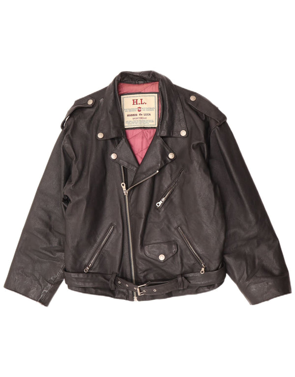 HARRIS de LUCA Herre Læder Biker Jacket UK 38 Medium Sort Læder