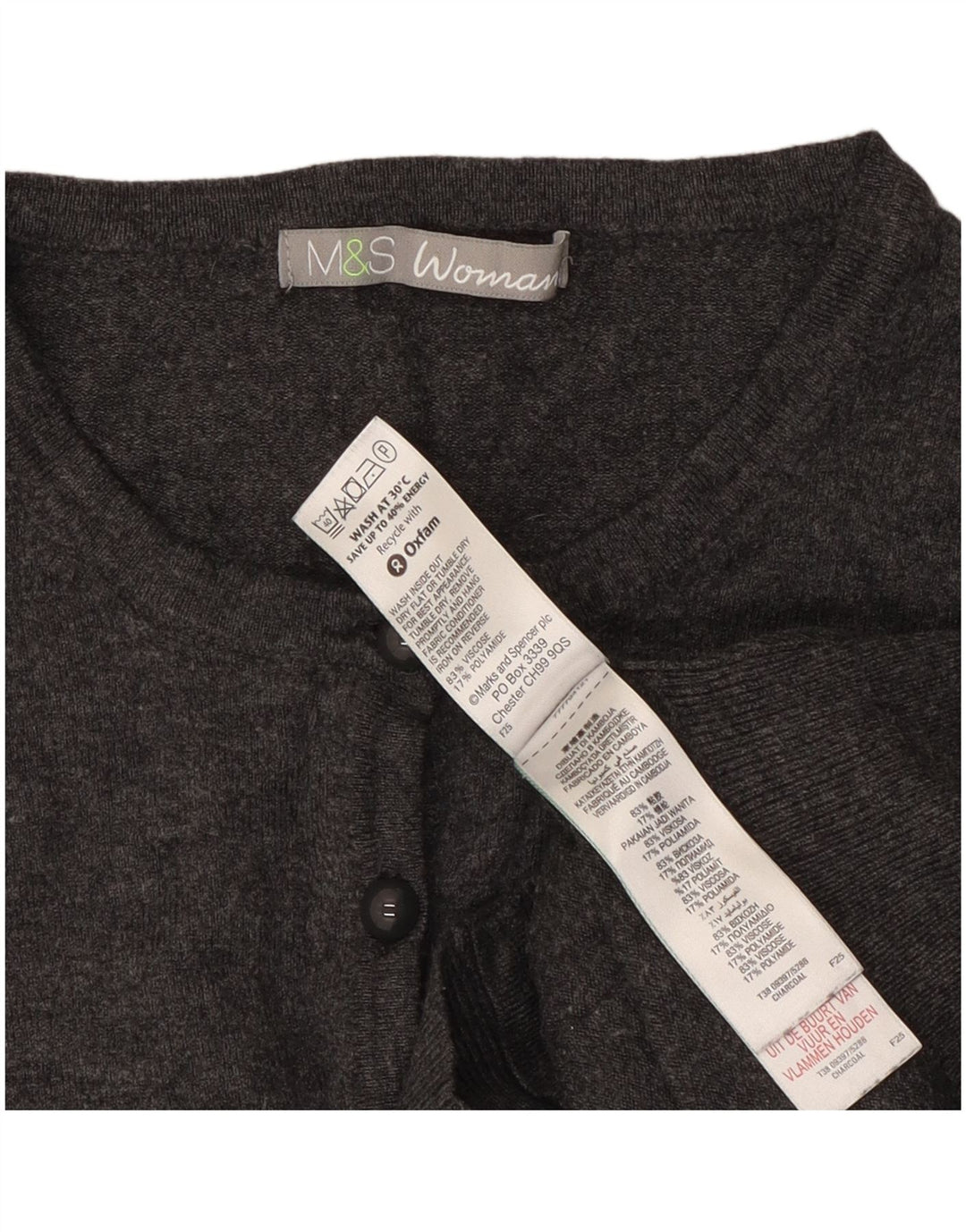 Marks & Spencer Dame Crop Cardigan Sweater UK 14 Medium Grey Viscose