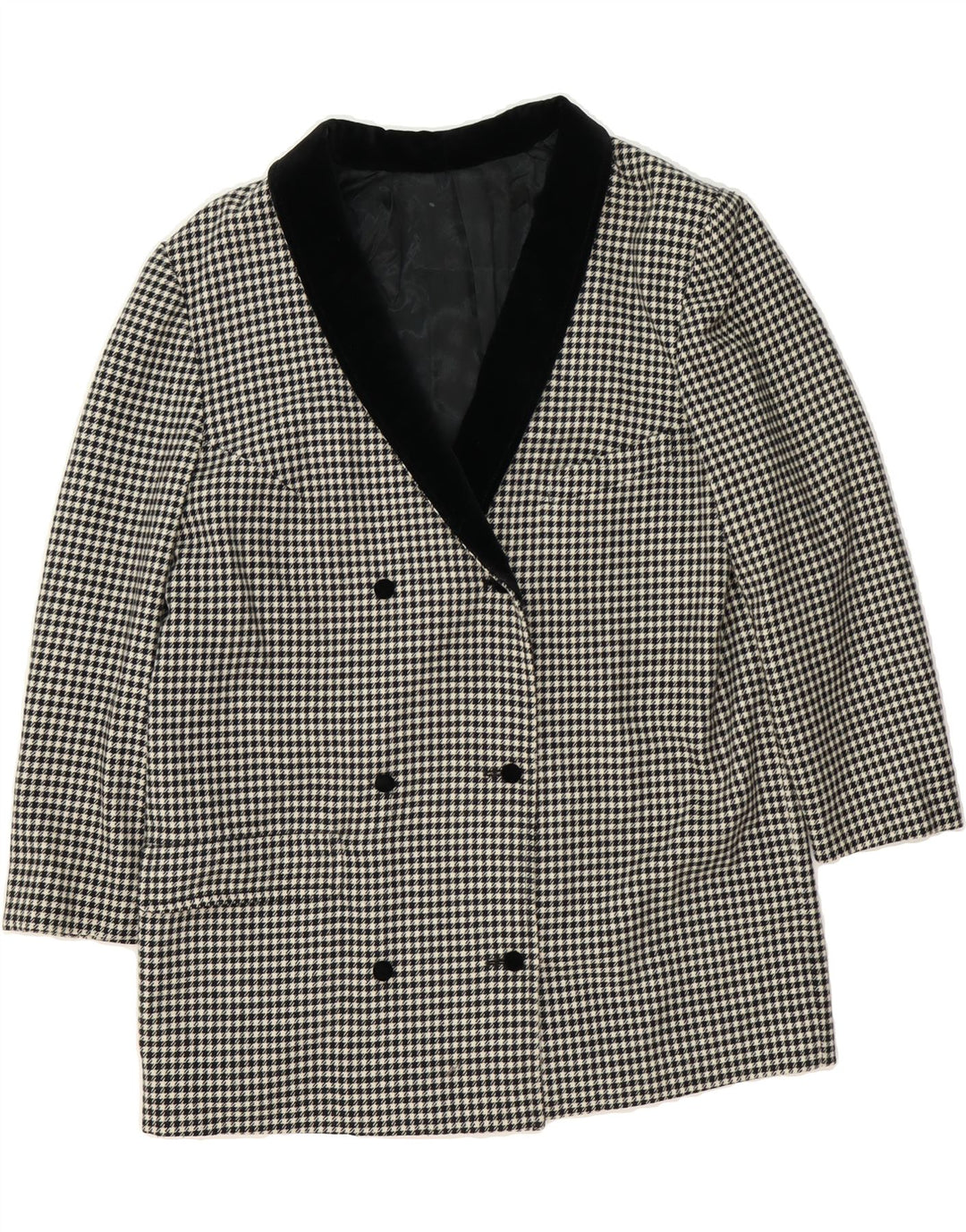 VINTAGE Womens Double Breasted Blazer Jacket UK 18 XL Black Houndstooth Vintage Vintage and Second-Hand Vintage from Messina Hembry 