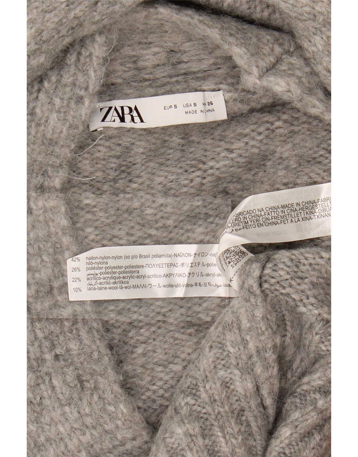 Zara Womens Oversized Open Cardigan Sweater UK 10 Small Grå Nylon