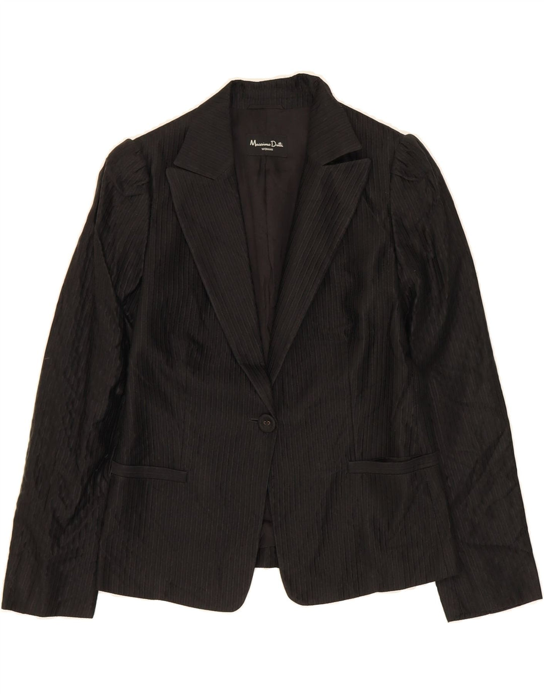 MASSIMO DUTTI Womens 1 Button Blazer Jacket EU 40 Medium Black Pinstripe Vintage Massimo Dutti and Second-Hand Massimo Dutti from Messina Hembry 