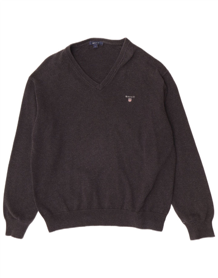 Gant Herre V-hals sweater Stor grå bomuld
