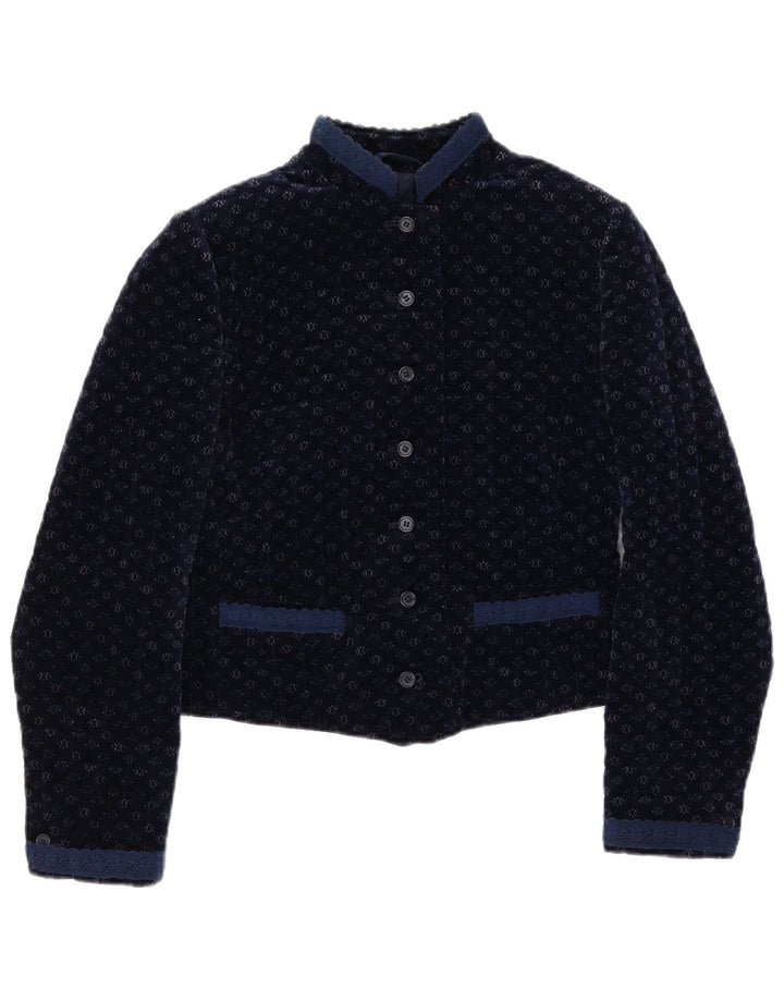 Vintage Dame 7-knaps Blazer Jacket UK 12 Medium Navy Blue Spotted Bomuld
