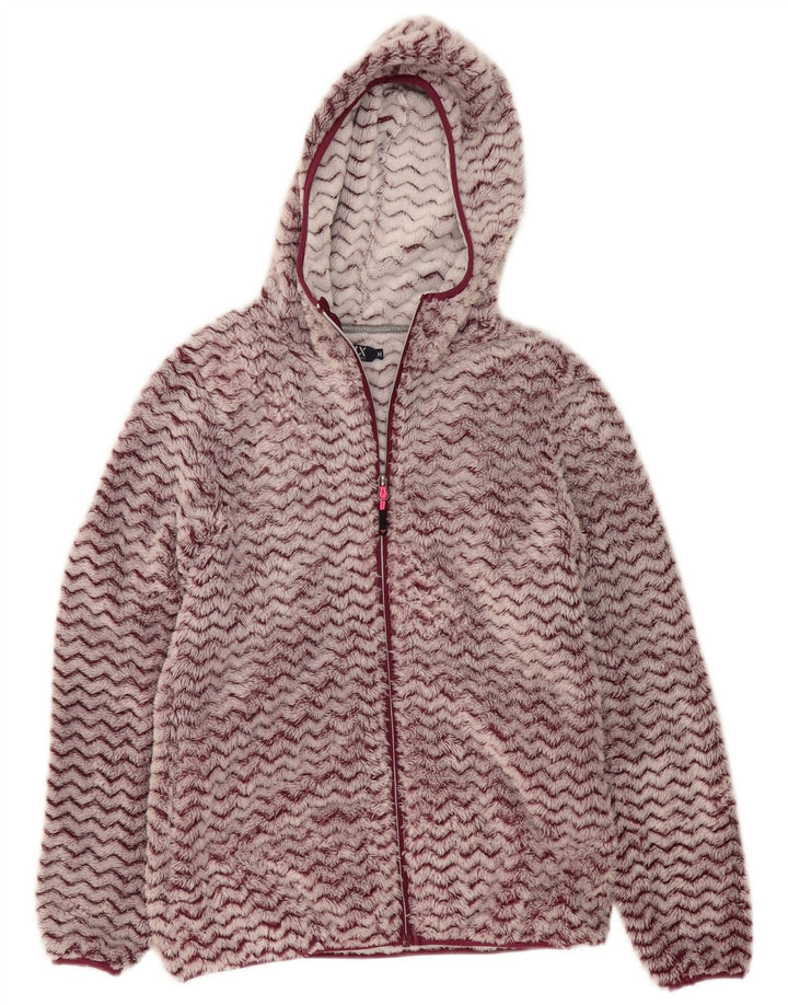 Avirex dame fleecejakke med hætte UK 12 Medium Burgundy Chevron Polyester