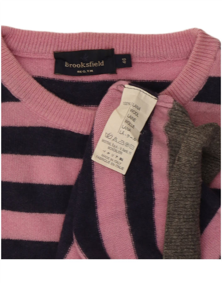 Brooksfield herre rund hals sweater IT 46 lille pink stribet uld