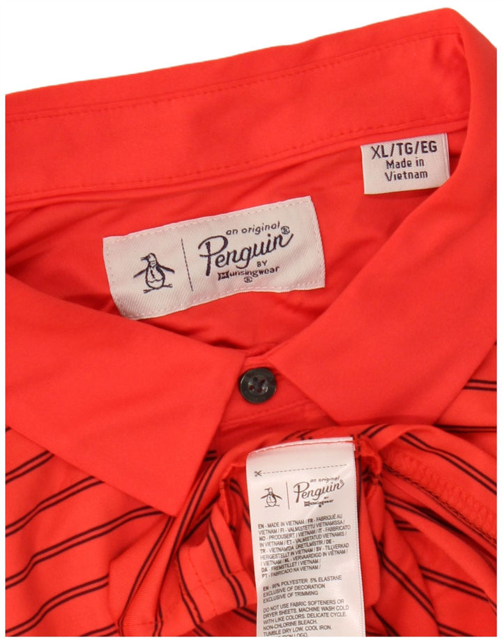 PENGUIN Polo Shirt til mænd XL Rødstribet polyester