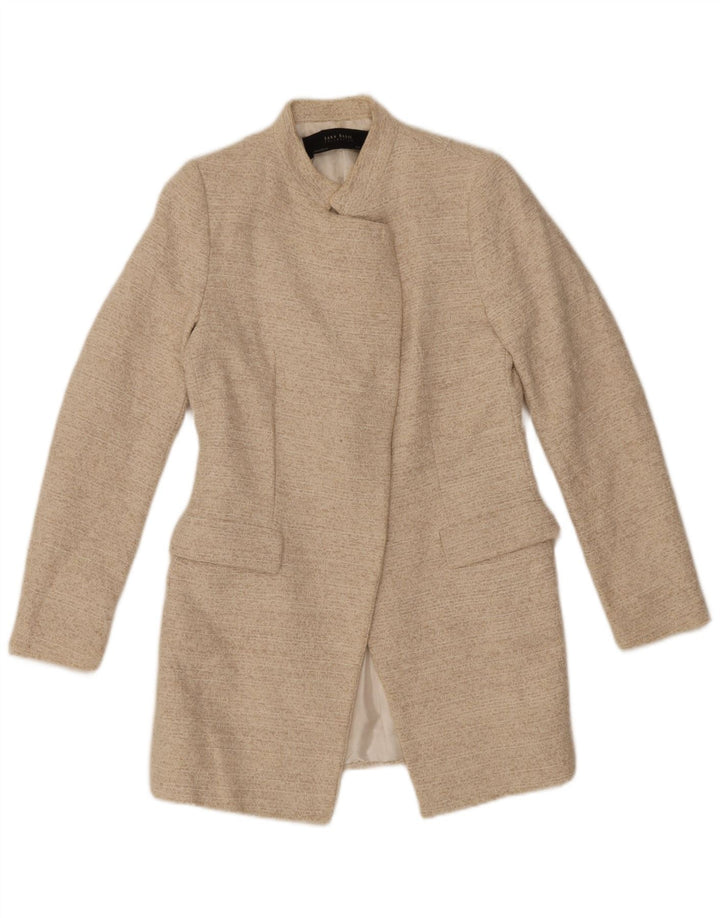 Zara Womens Open Blazer Jacket UK 12 Medium Beige Flecked Bomuld