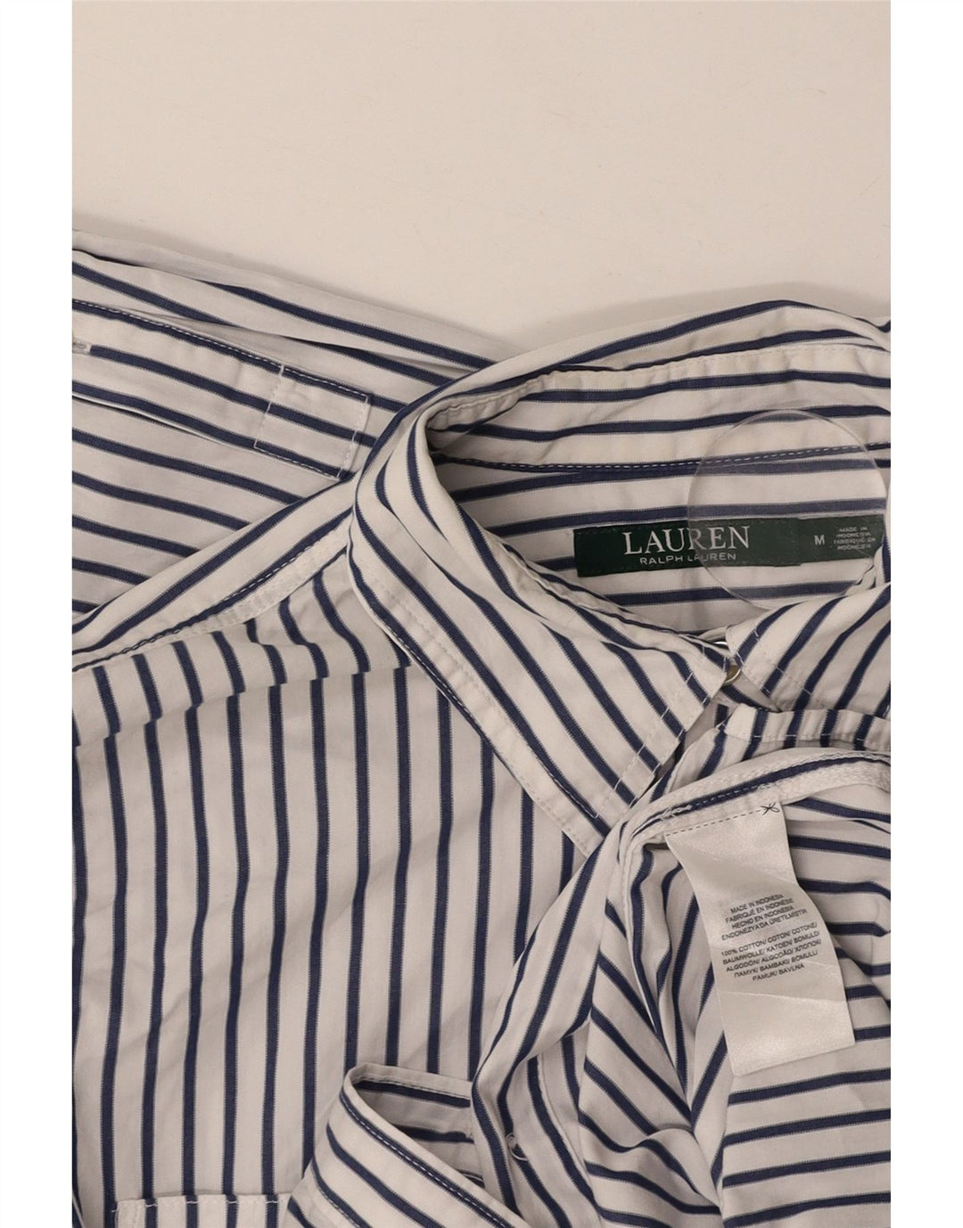 RALPH LAUREN Dameskjorte UK 14 Medium White Pinstripe Bomuld