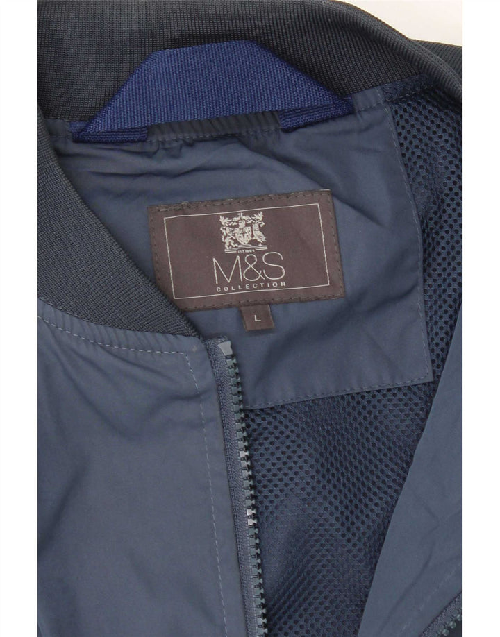 Marks & Spencer Herre Bomber Jacket UK 40 Large Navy Blue Polyester