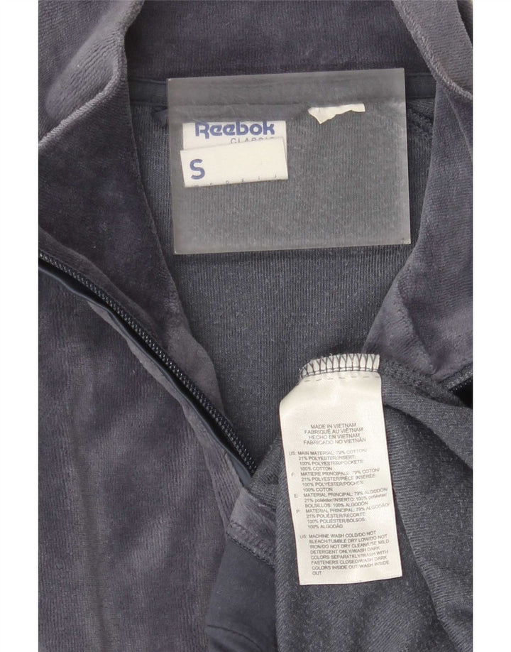 Reebok Womens Velvet Tracksuit Top Jacket UK 10 Small Grey Bomuld