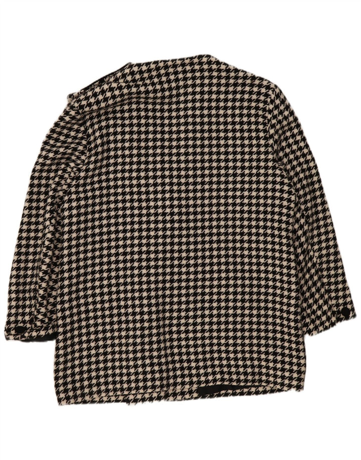 Vintage Dame Dobbeltradet Frakke UK 20 2XL Sort Houndstooth Polyacrylic