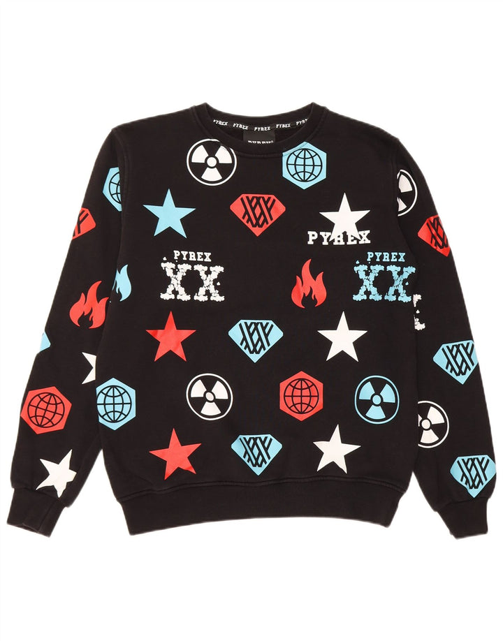 Pyrex drenge grafisk sweatshirt trøje 13-14 år 2XL sort bomuld