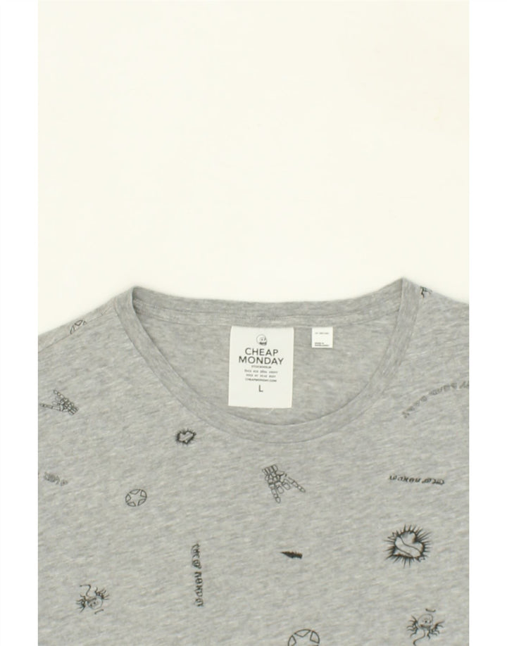 CHEAP MONDAY Mens Graphic T-Shirt Top Large Grey Spotted Cotton Vintage Cheap Monday and Second-Hand Cheap Monday from Messina Hembry 