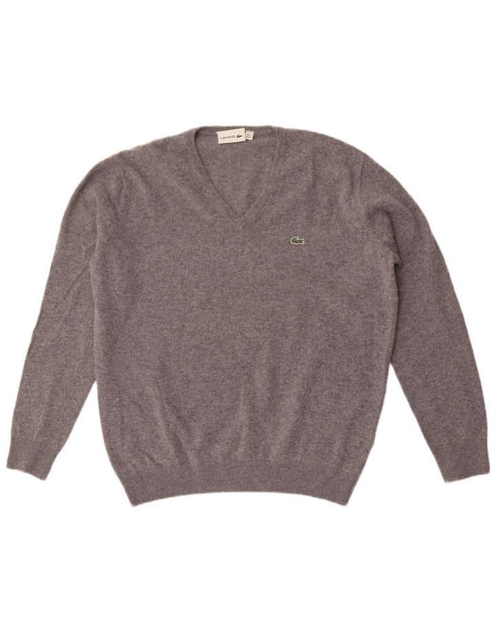 Lacoste Herre V-hals sweater Størrelse 6 XL Grå Flecked Wool
