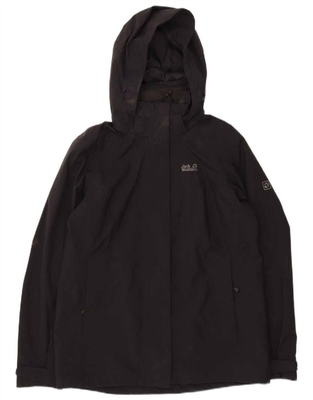 JACK WOLFSKIN Womens Hooded Rain Jacket UK 12 Medium Black Polyamide