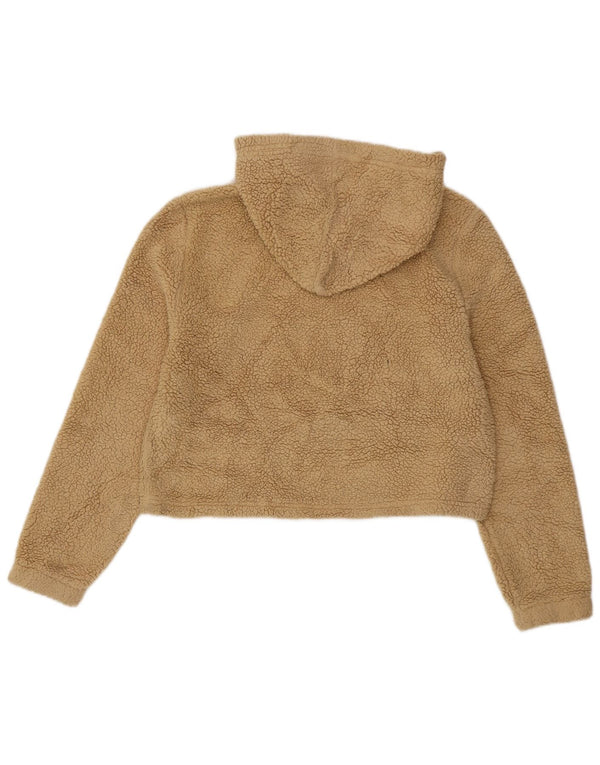 Fila Dame Oversized Fleece Hoodie Jumper UK 10 Small Beige Polyester