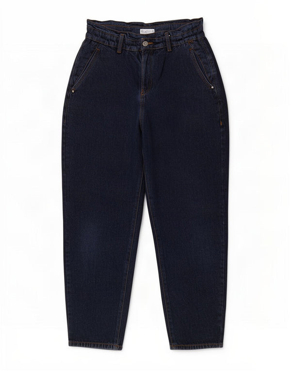 Zara Womens Crop Højtaljede løse jeans EU 36 XS W26 L24 Marineblå bomuld
