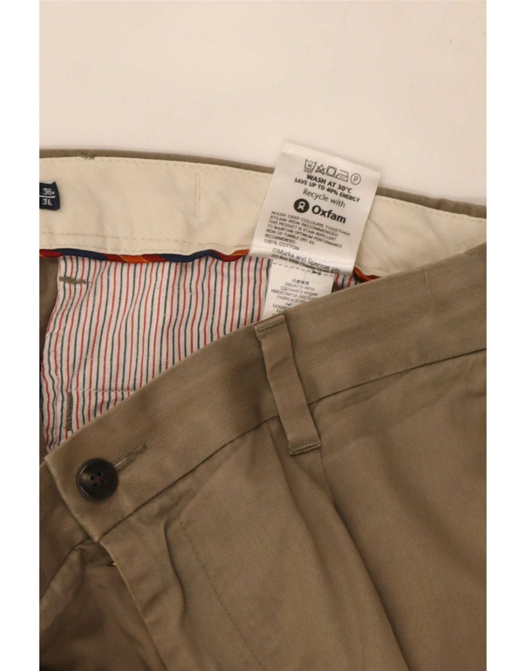 Marks & Spencer Herre Blue Harbor Pegged Chino Bukser W36 L31 Khaki