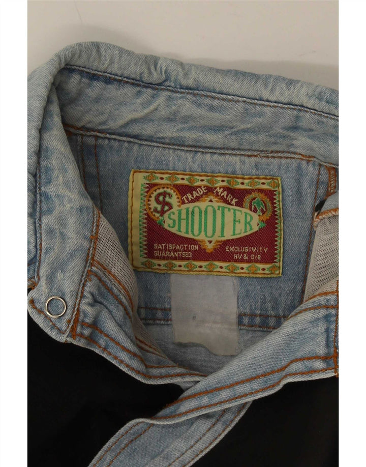 Vintage denimskjorte til mænd, stor blå farveblok