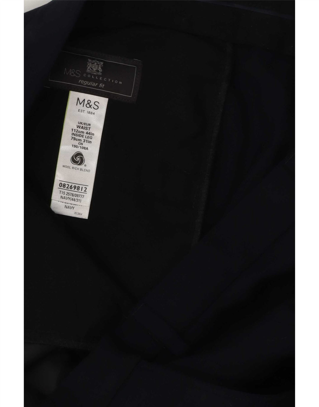 Marks & Spencer Herre Regular Fit Suit Bukser W44 L31 Marineblå polyester