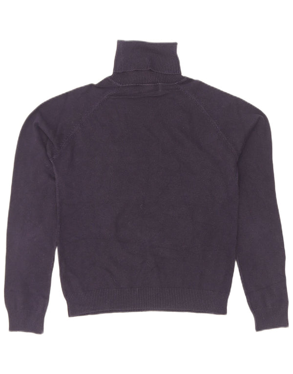 Zara Dame Roll Neck Jumper Sweater UK 14 Large Navy Blue Bomuld