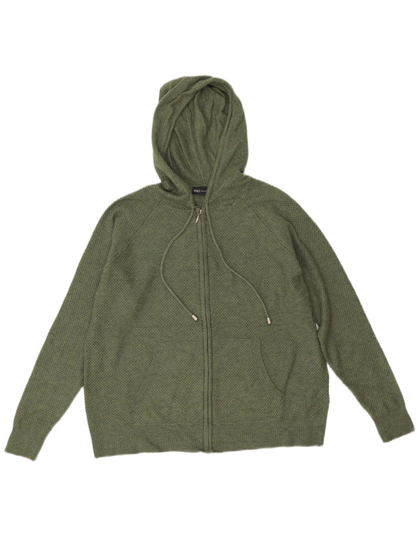 Marks & Spencer Dame-hættecardigantrøje UK 14 Medium Green Polyester