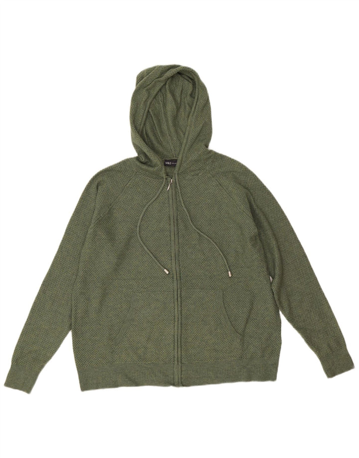 Marks & Spencer Dame-hættecardigantrøje UK 14 Medium Green Polyester
